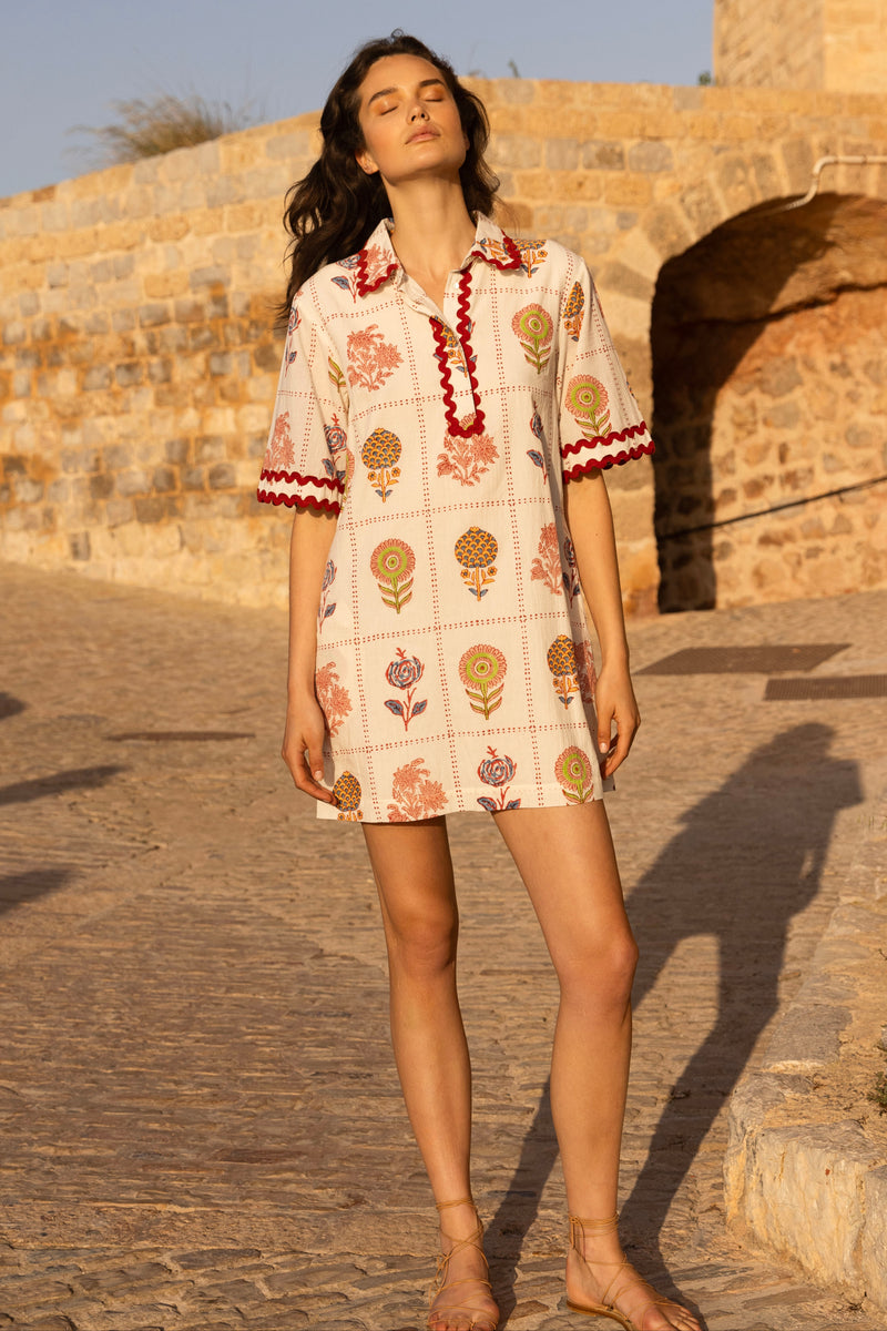 Collared Shirt Dress Mini- Taormina Cream