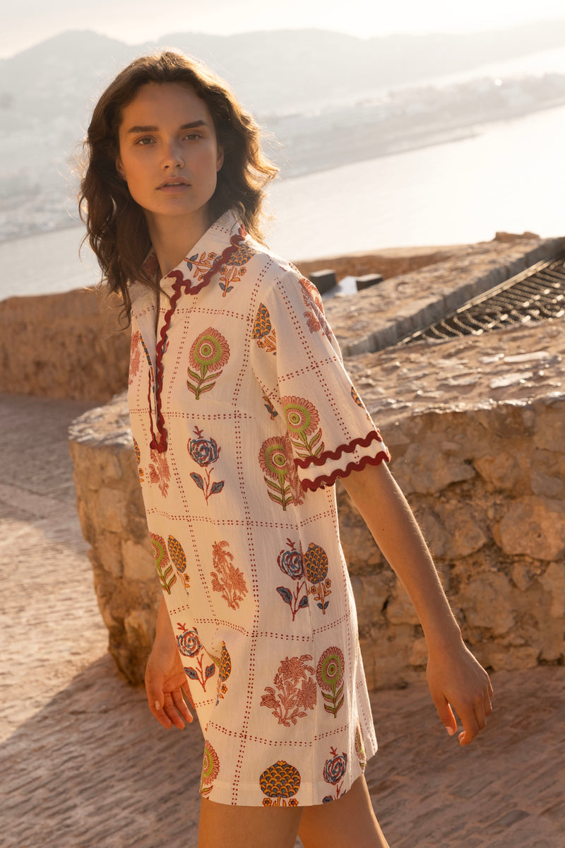 Collared Shirt Dress Mini- Taormina Cream