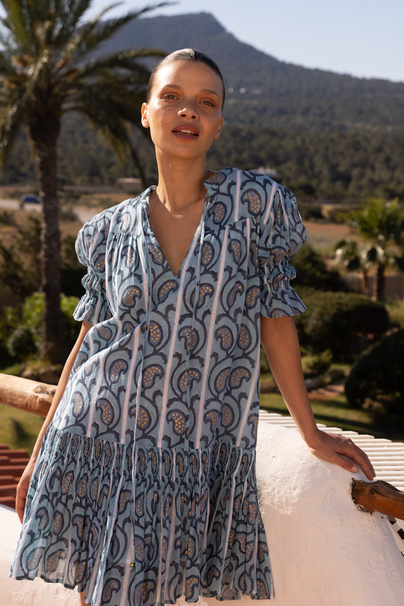 Smocked Drop Mini- Goa Blue