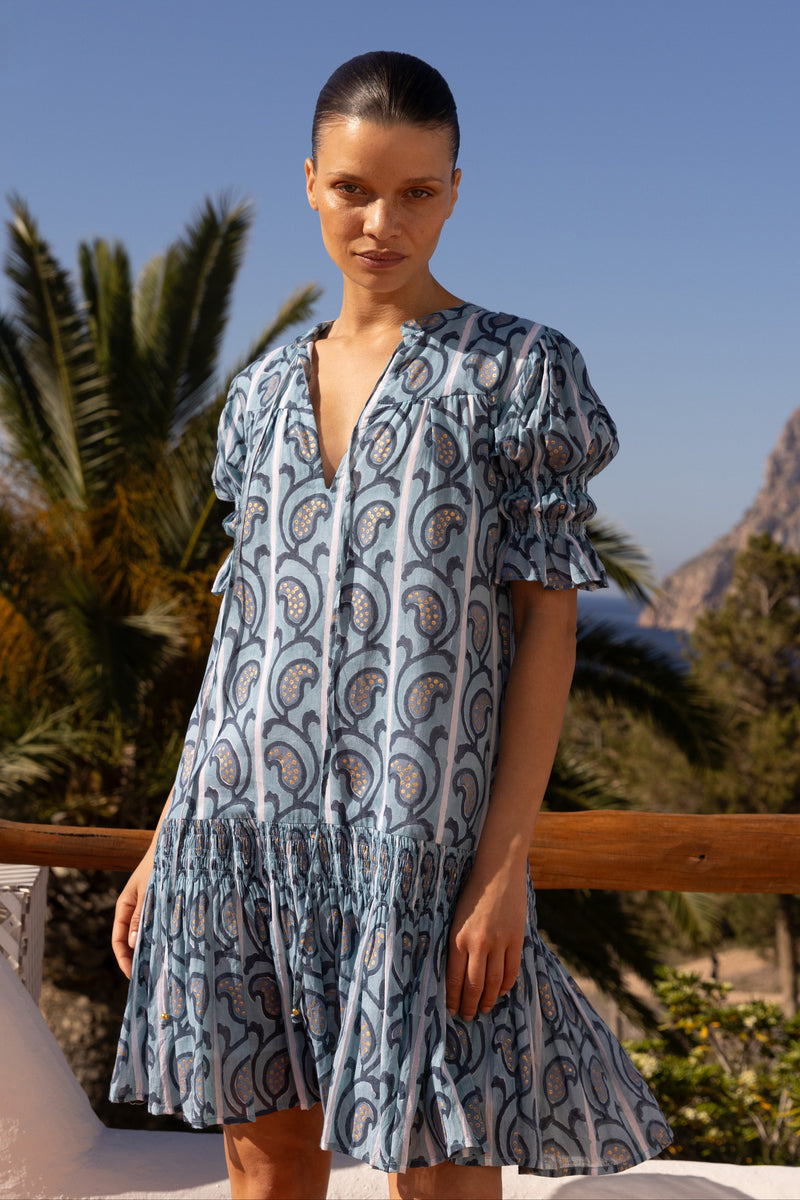 Smocked Drop Mini- Goa Blue