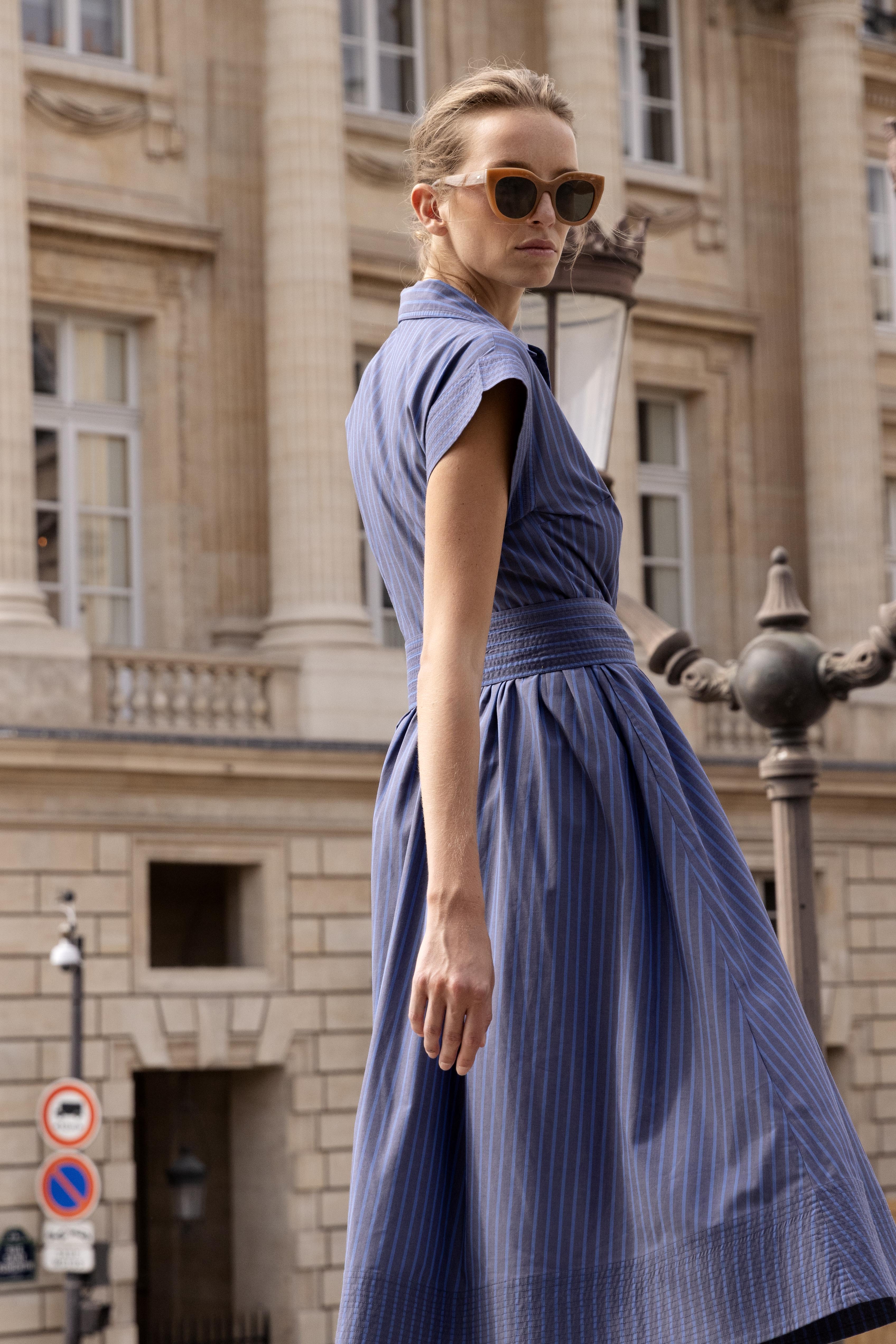 Belted Shirt Dress- Morgan Blue