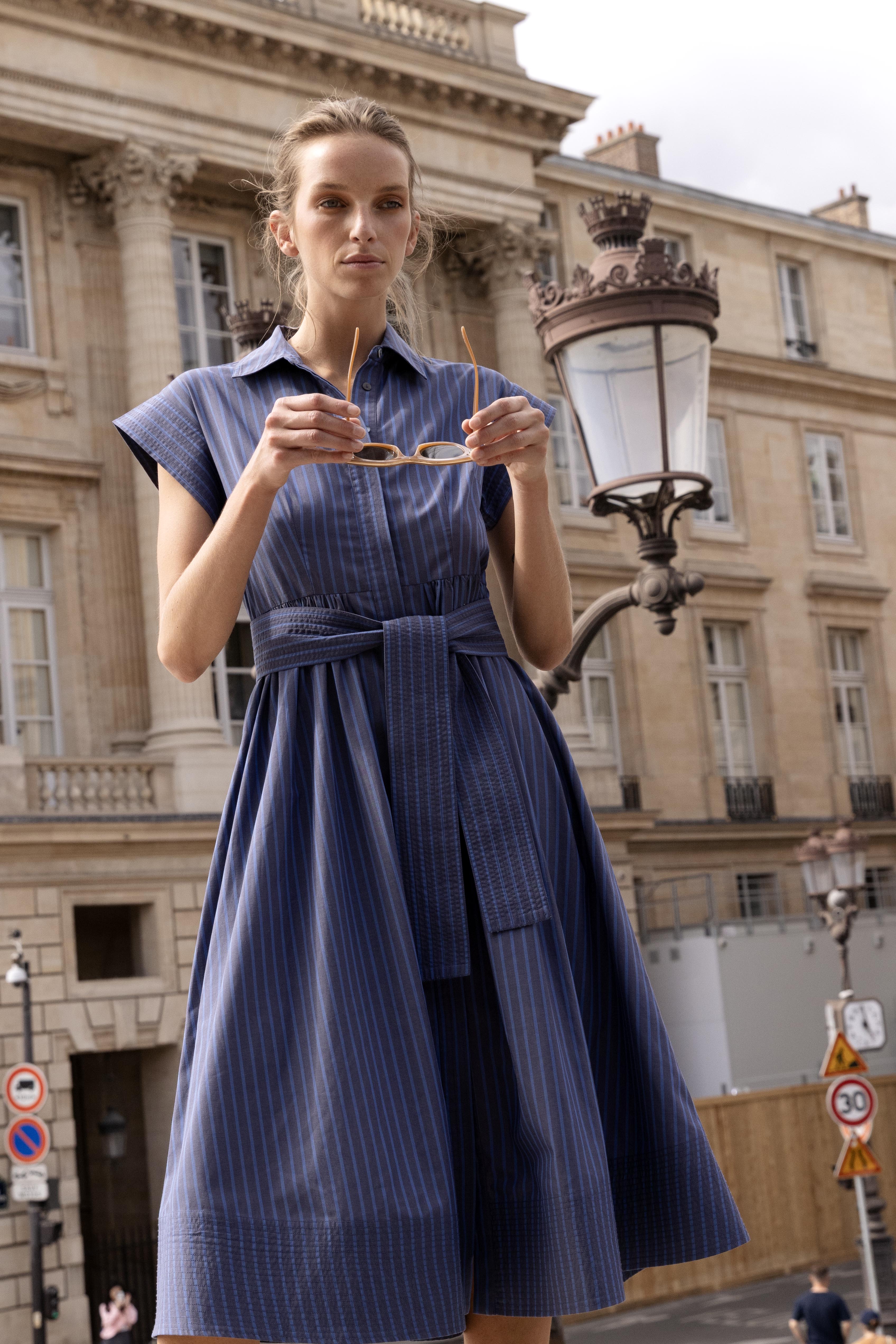 Belted Shirt Dress- Morgan Blue