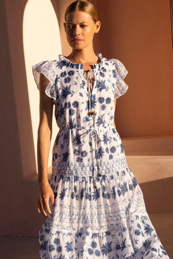 Cinched Flirty Midi- Marion Blue