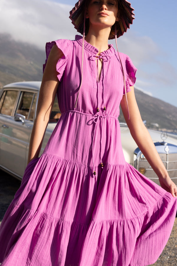 Cinched Flirty Midi- Bahama Purple