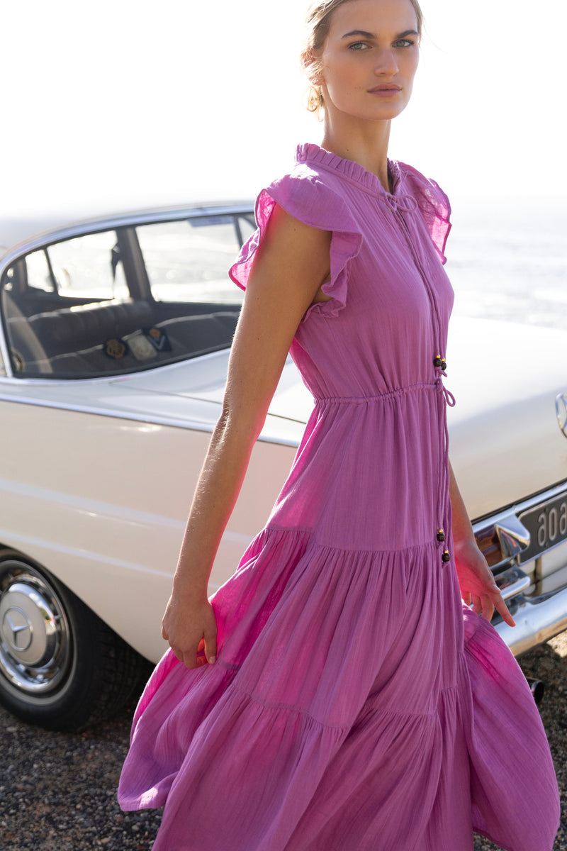 Cinched Flirty Midi- Bahama Purple