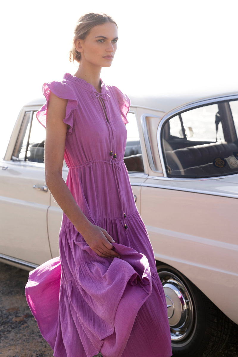 Cinched Flirty Midi- Bahama Purple