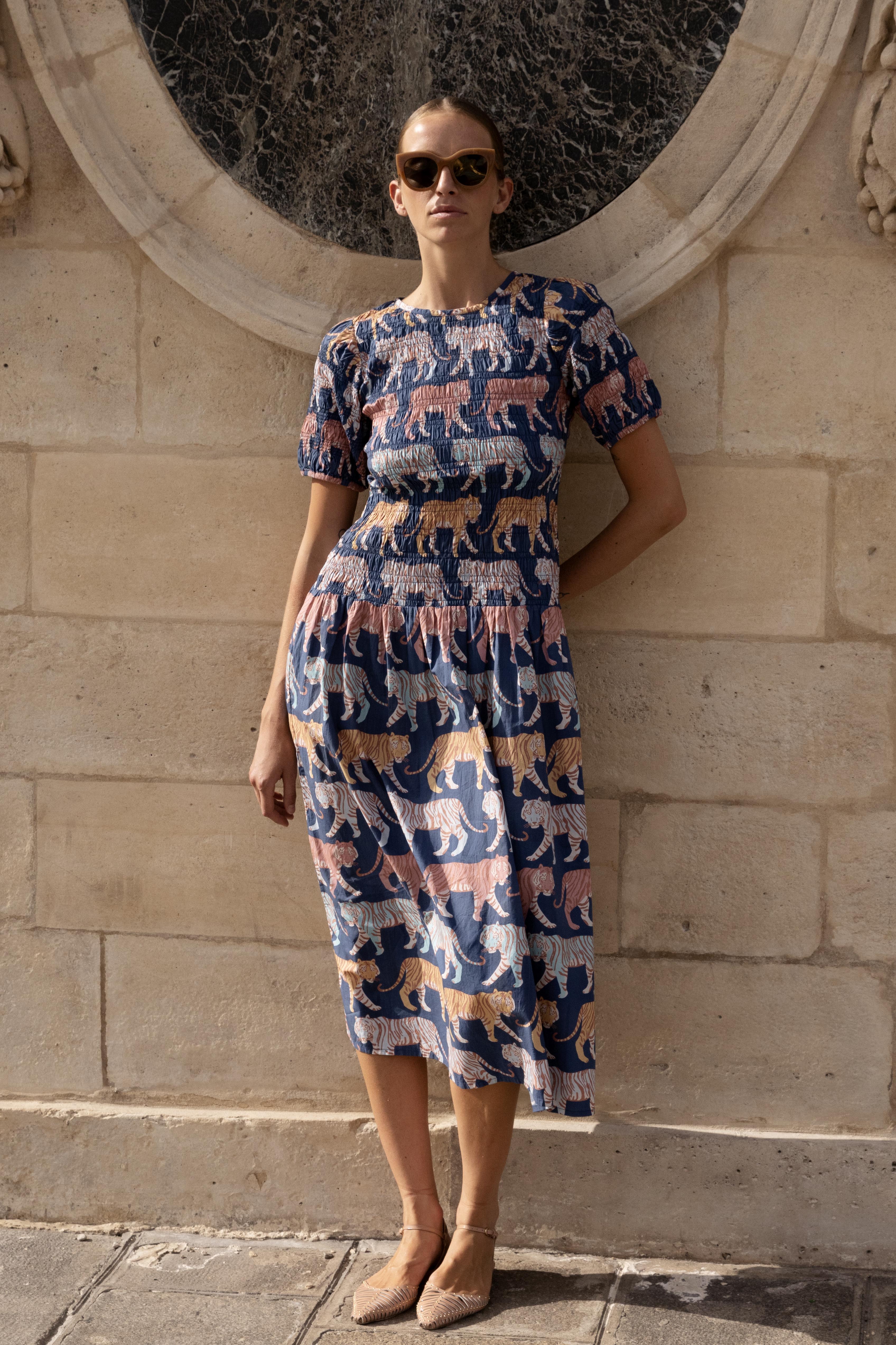 Smocked Drop Waist Maxi- Raj Navy