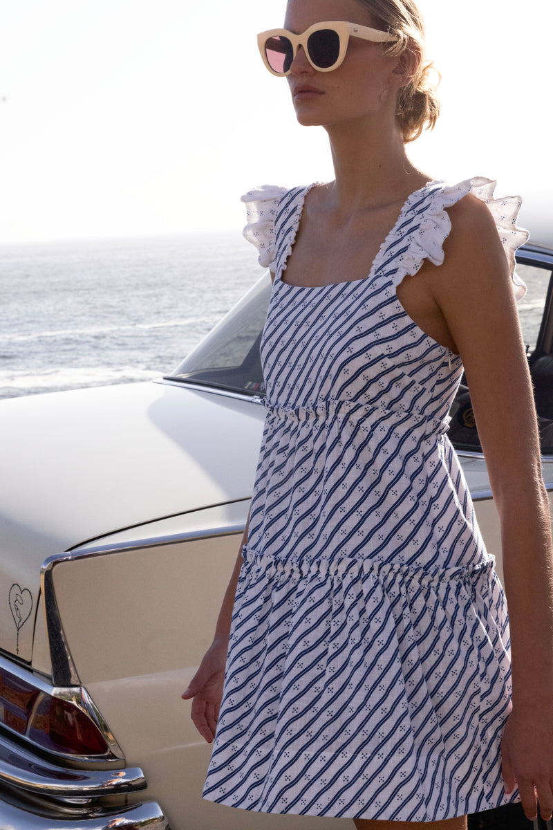 Smocked Square Neck Mini- Dipsy Navy