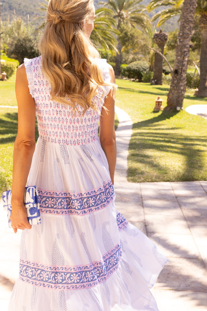 Sleeveless Smocked Maxi- Aptos Blue