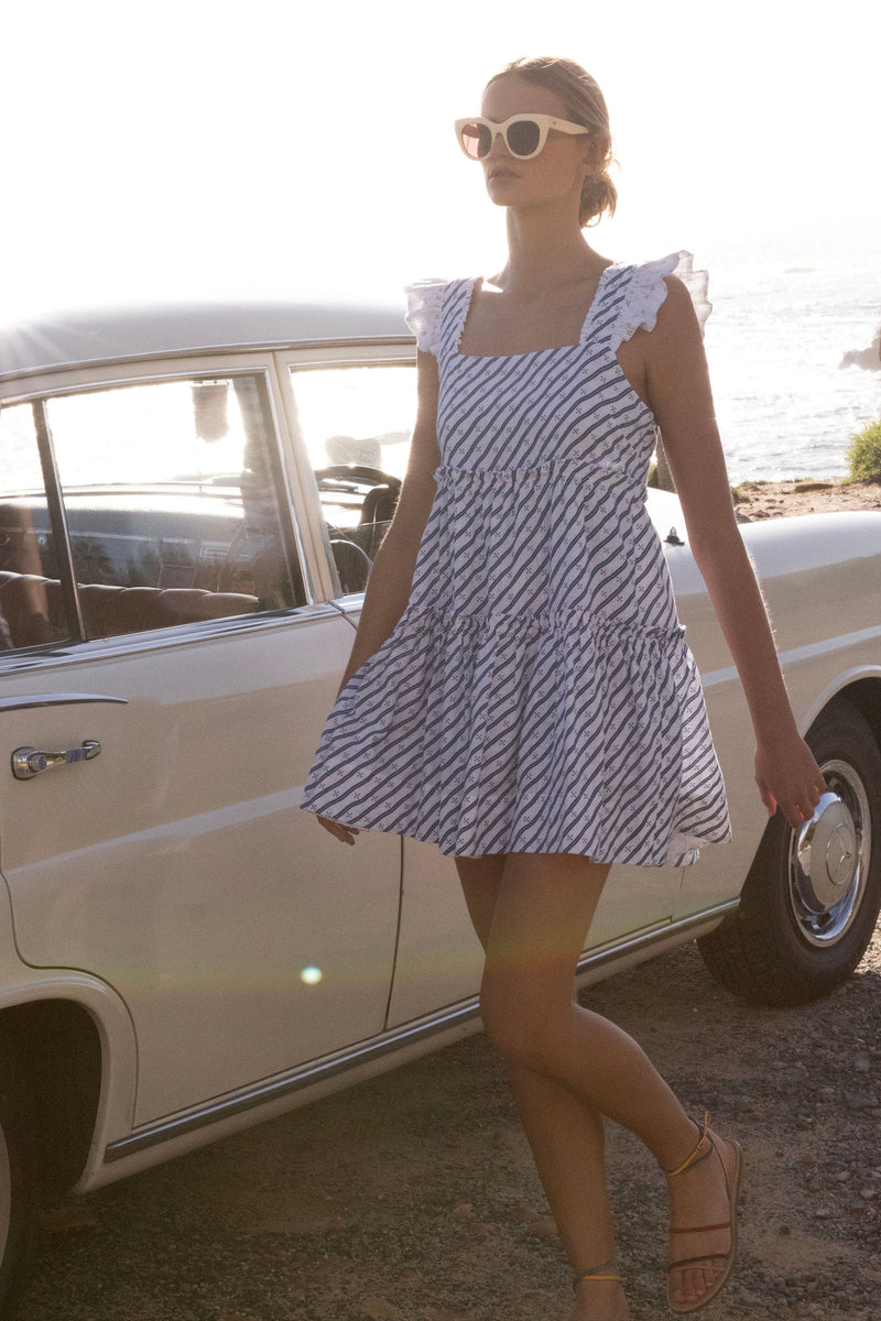 Smocked Square Neck Mini- Dipsy Navy