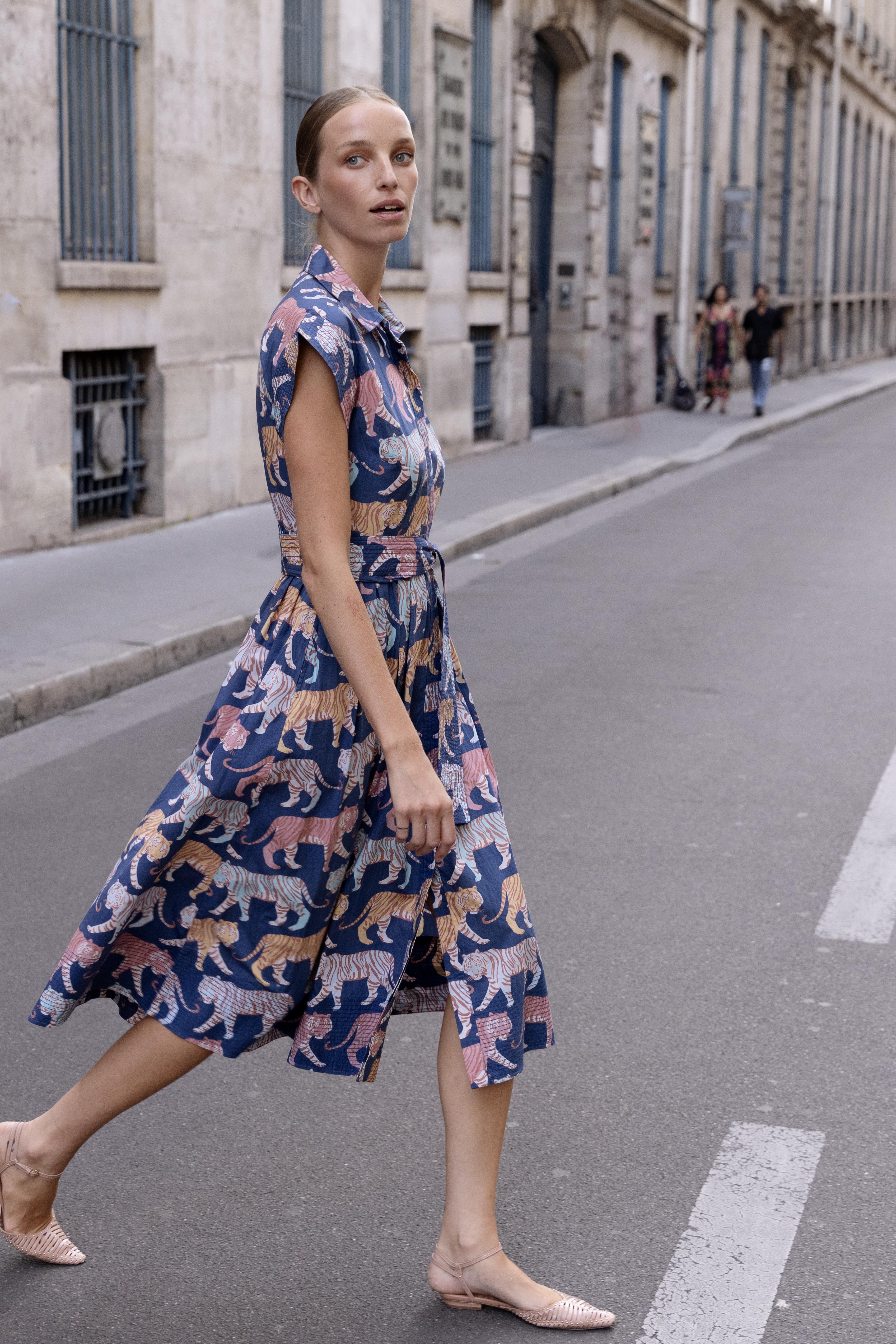 Belted Shirt Dress- Raj Navy