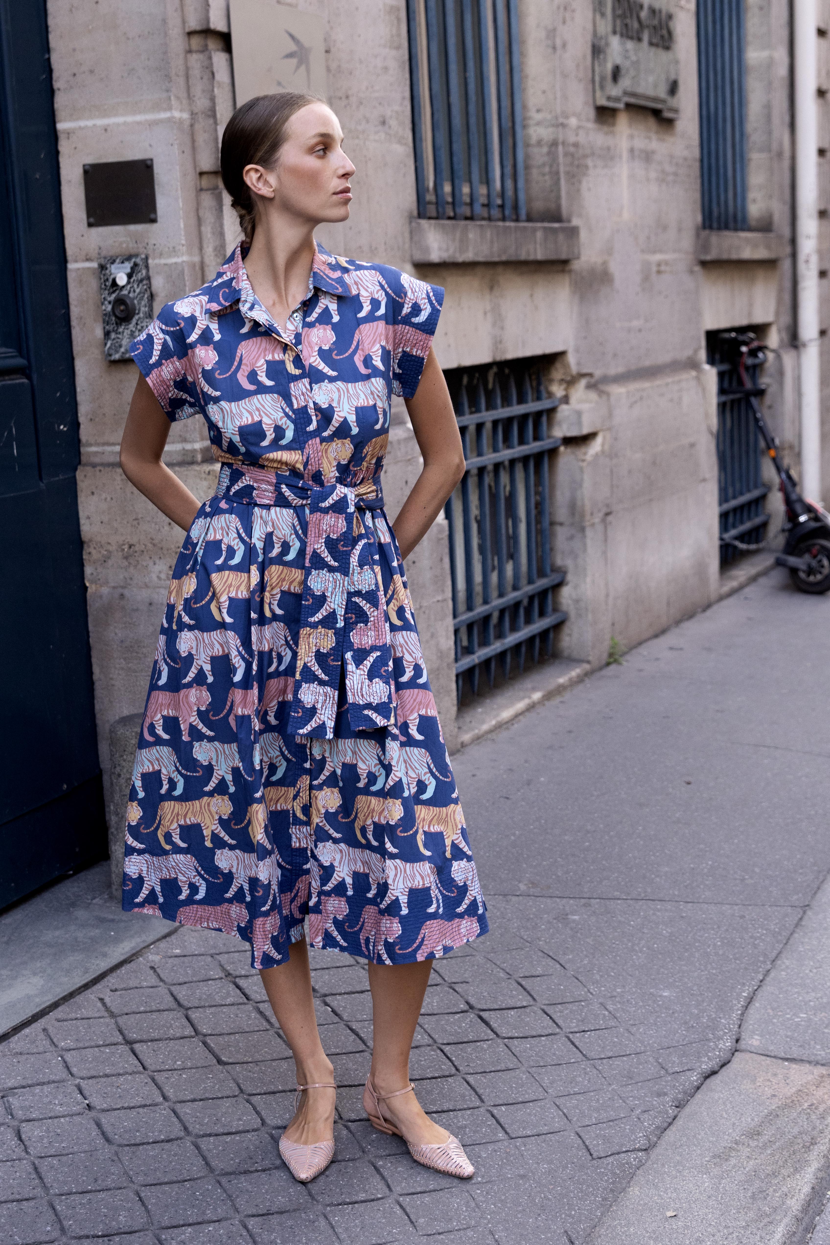 Belted Shirt Dress- Raj Navy