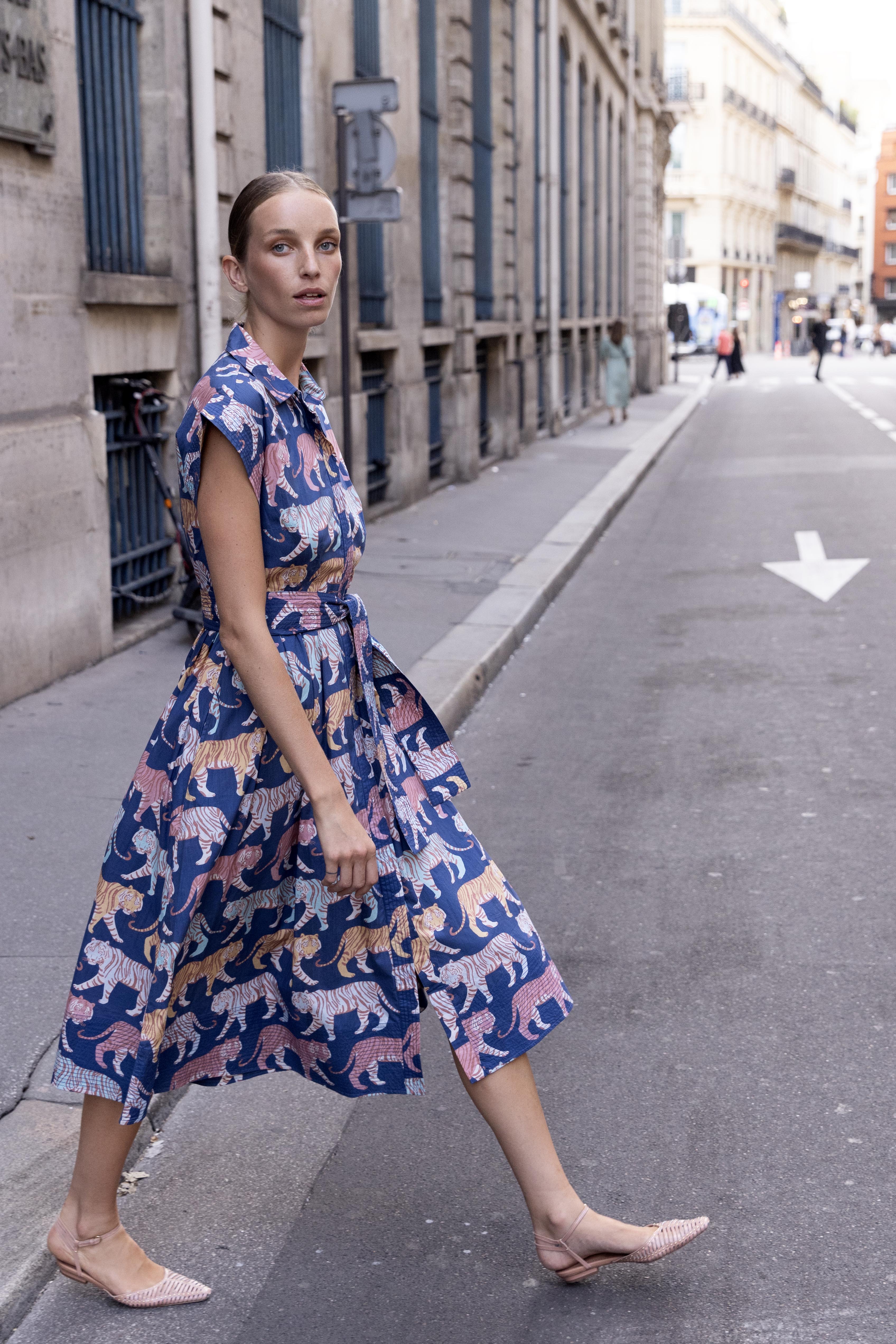 Belted Shirt Dress- Raj Navy