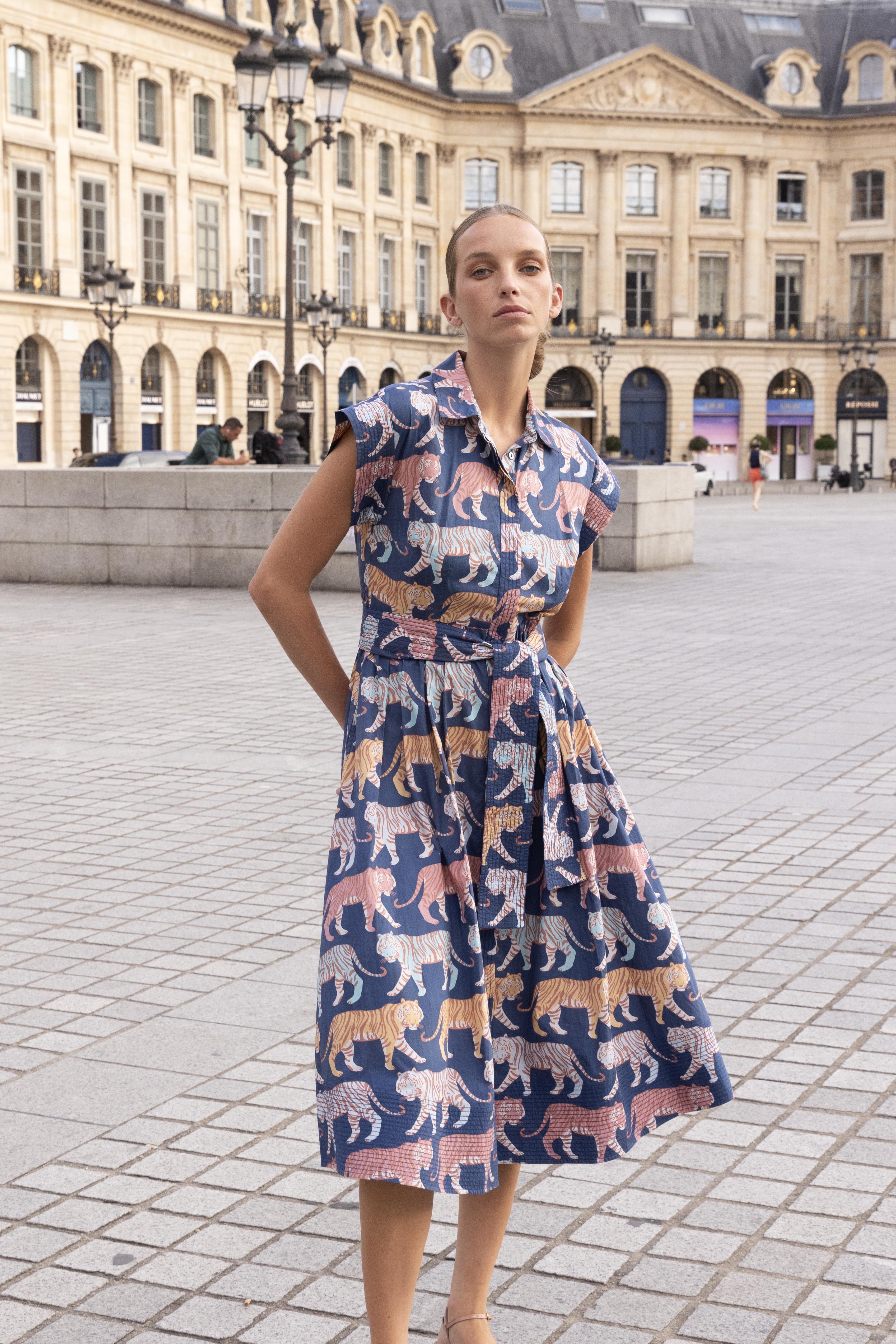 Belted Shirt Dress- Raj Navy