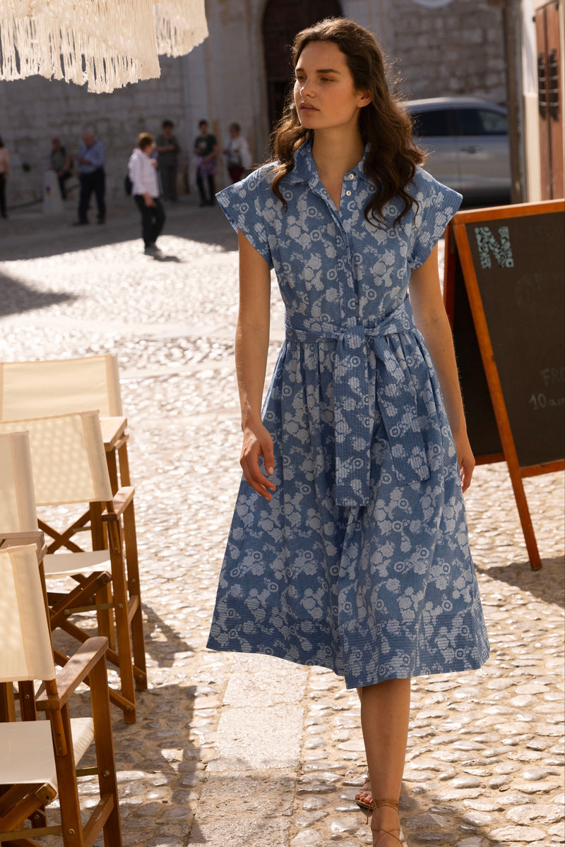 Belted Shirt Dress- Pretoria Navy