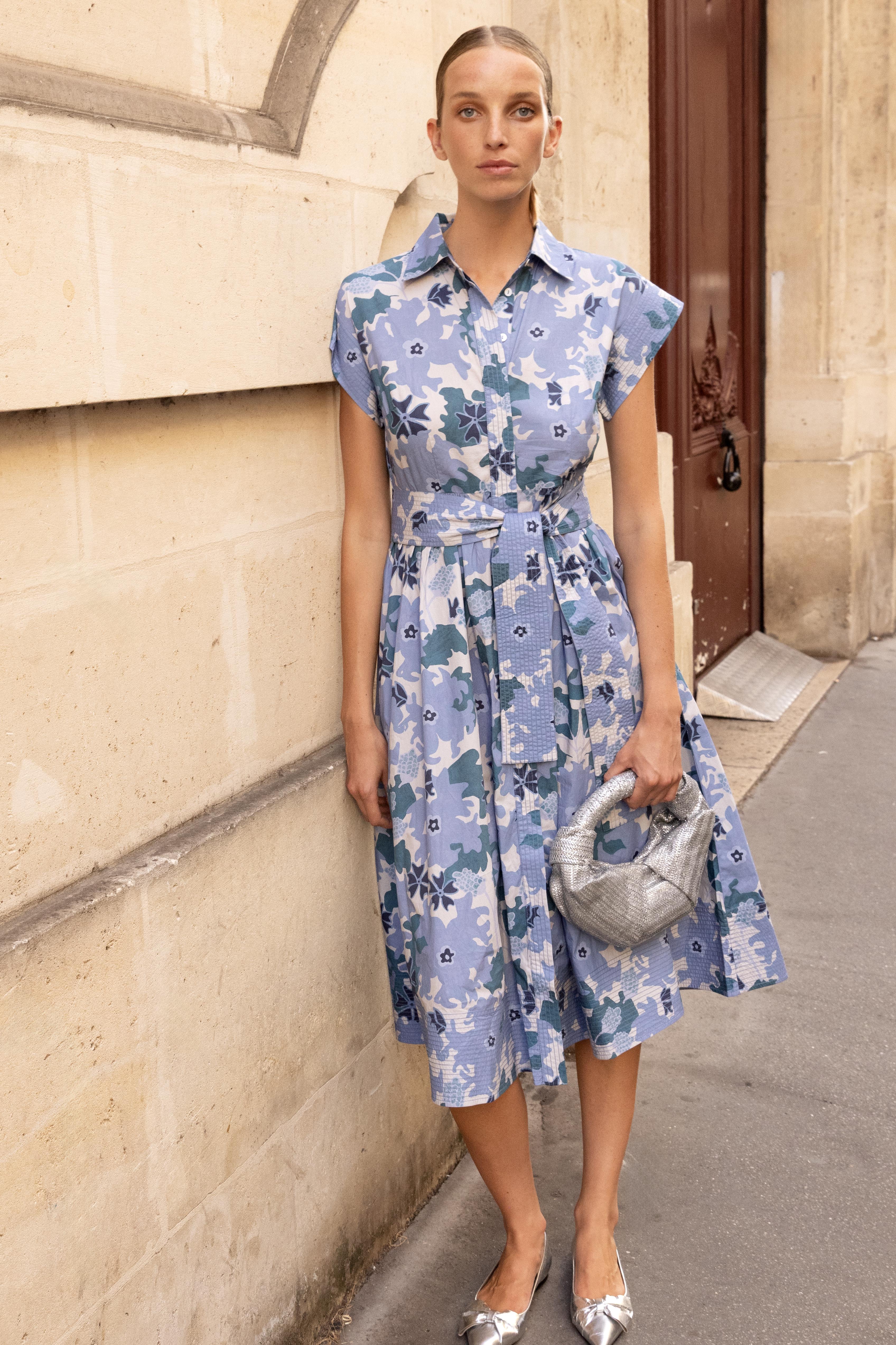 Belted Shirt Dress- Suzani Blue