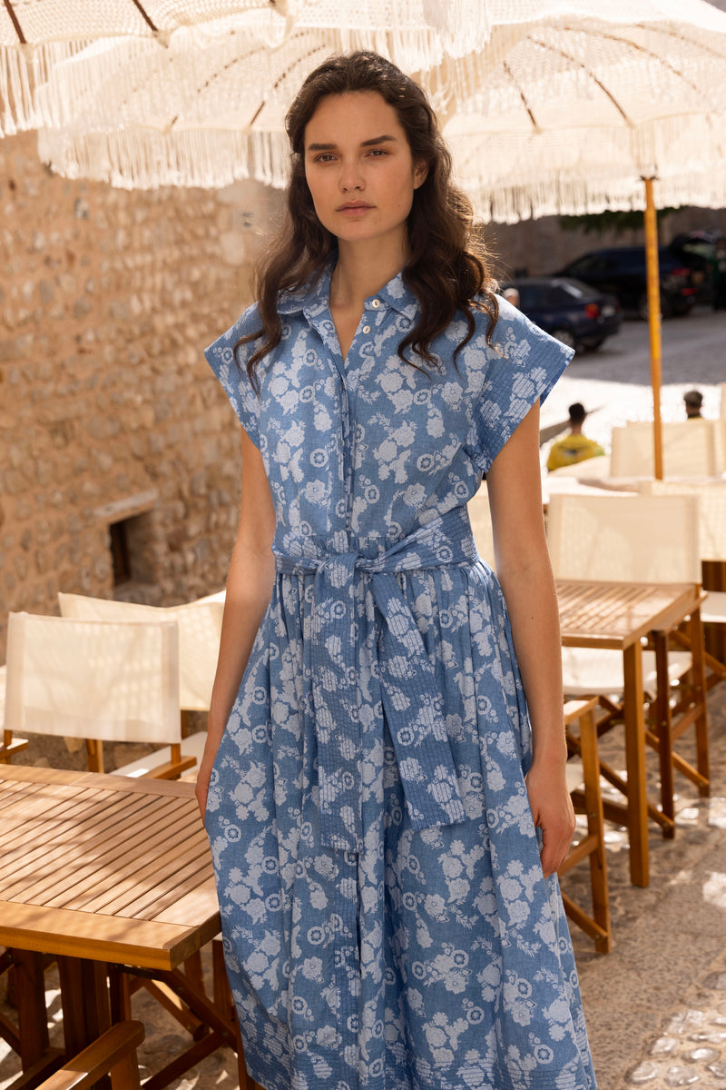 Belted Shirt Dress- Pretoria Navy