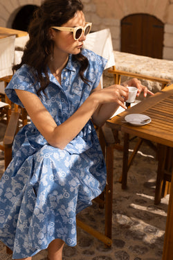 Belted Shirt Dress- Pretoria Navy