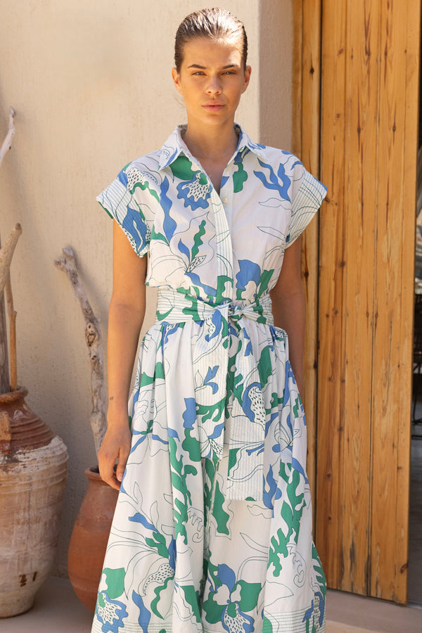 Belted Shirt Dress- Orchid Green