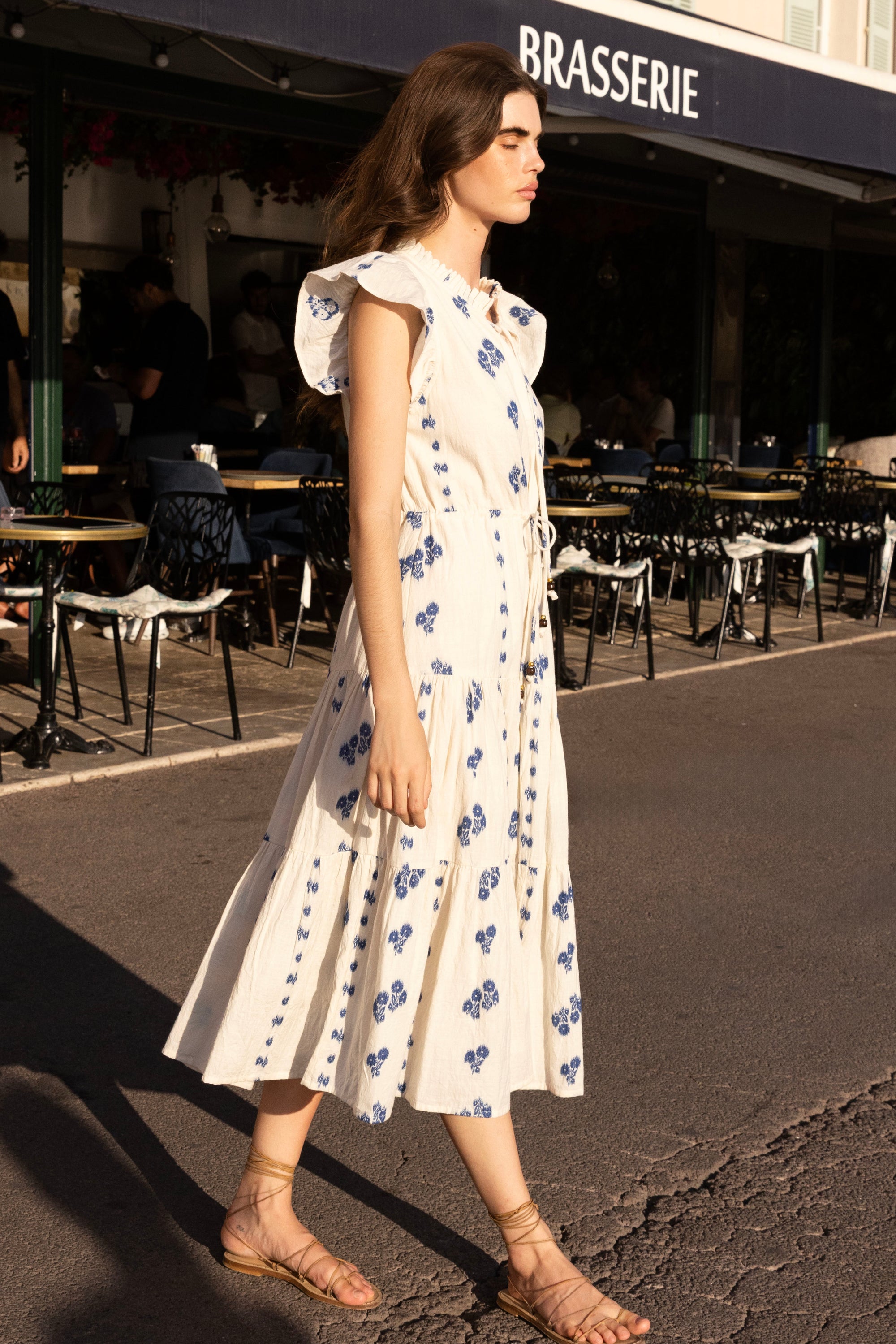 Cinched Flirty Midi in Arbor Blue