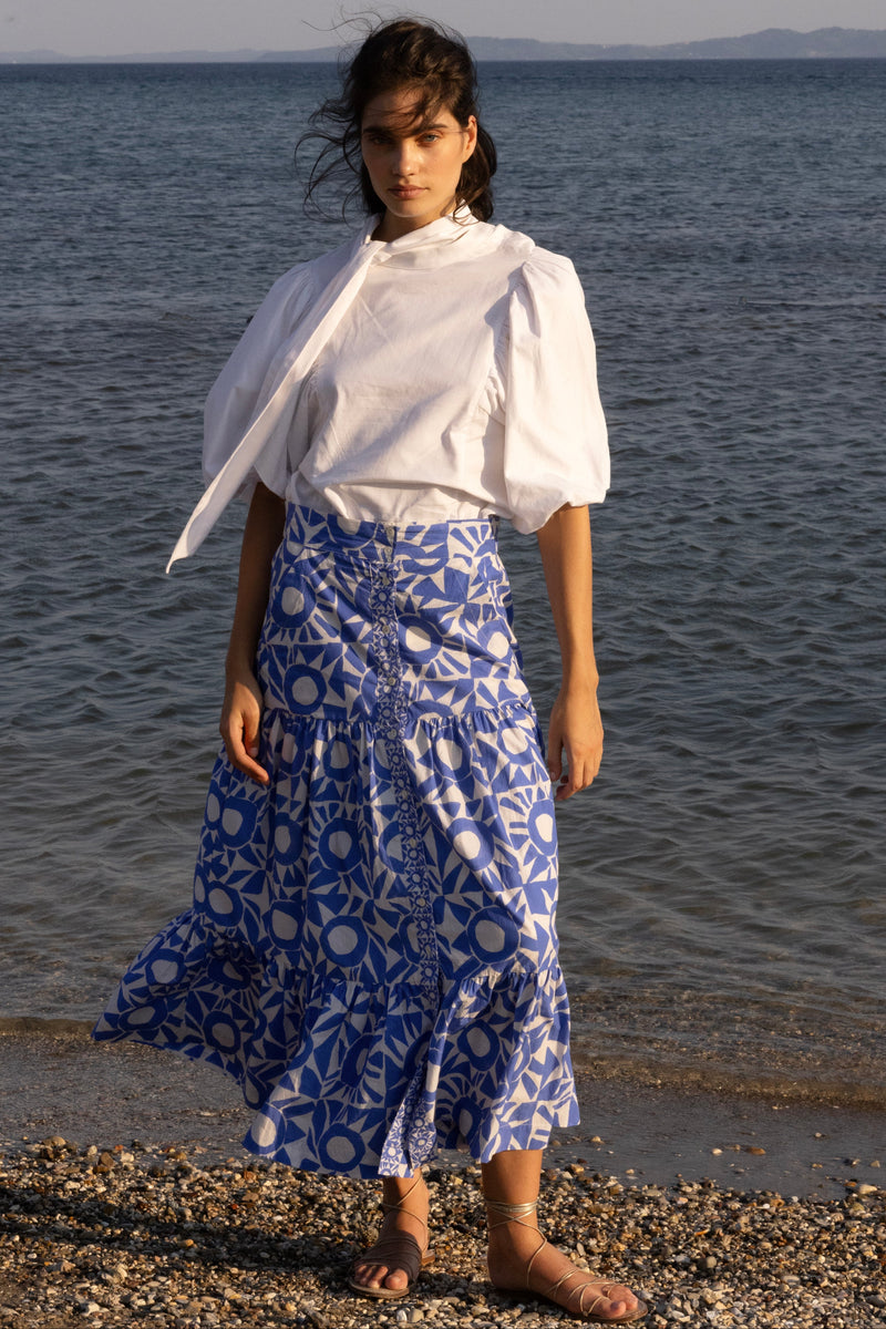 Button Front Skirt- Eclipse Blue