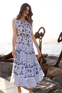 Cinched Flirty Midi- Marion Blue