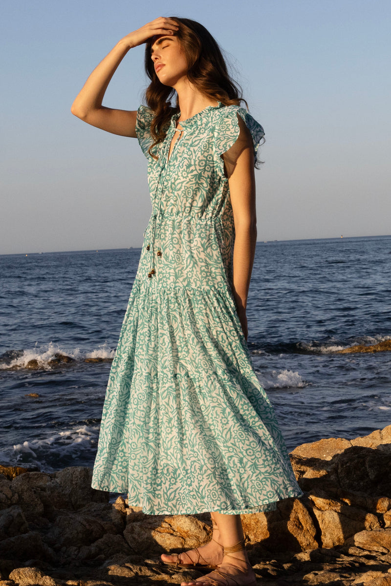 Cinched Flirty Midi- Cypress Jade