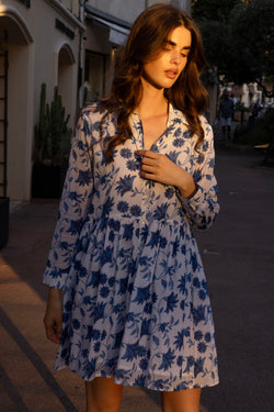 Long Sleeve Shirt Dress Mini- Marion Blue