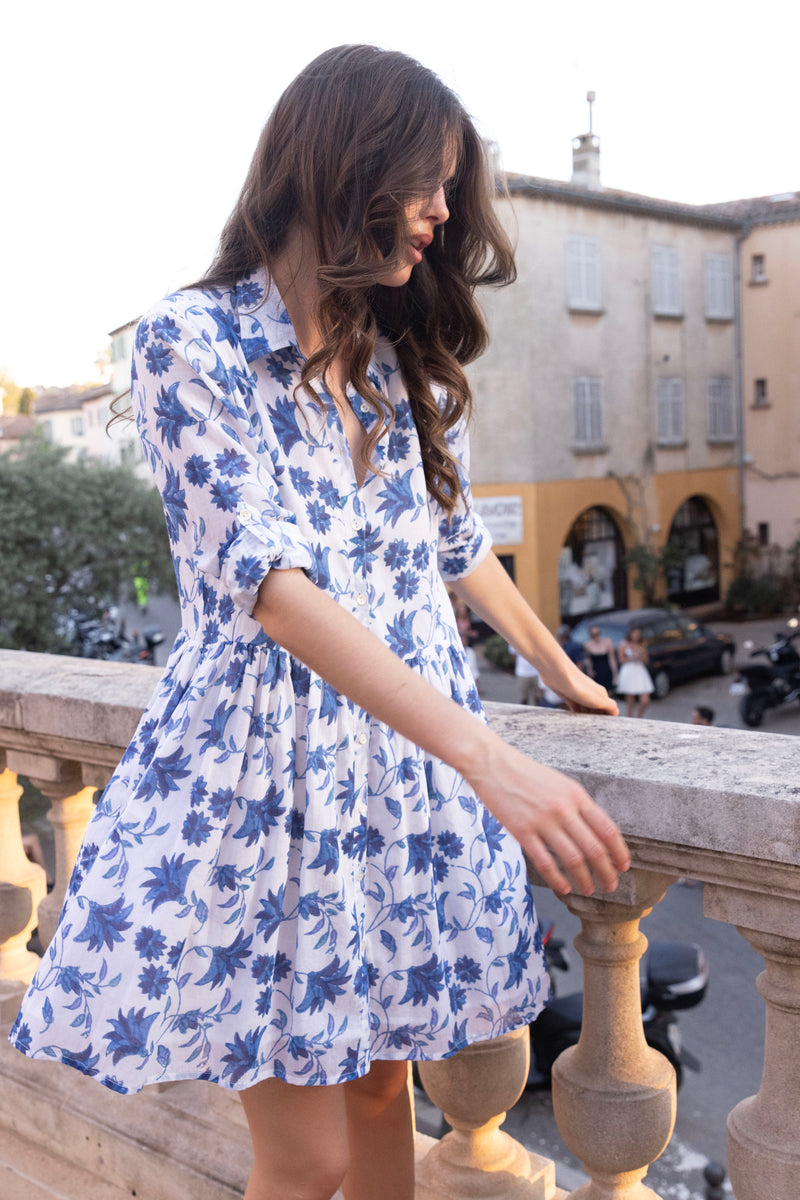 Long Sleeve Shirt Dress Mini- Marion Blue