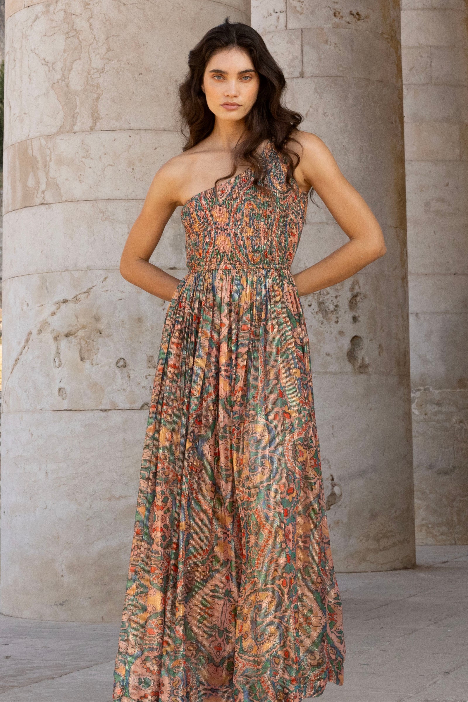 One Shoulder Smocked Maxi- Persia Aqua – OLIPHANTDESIGN