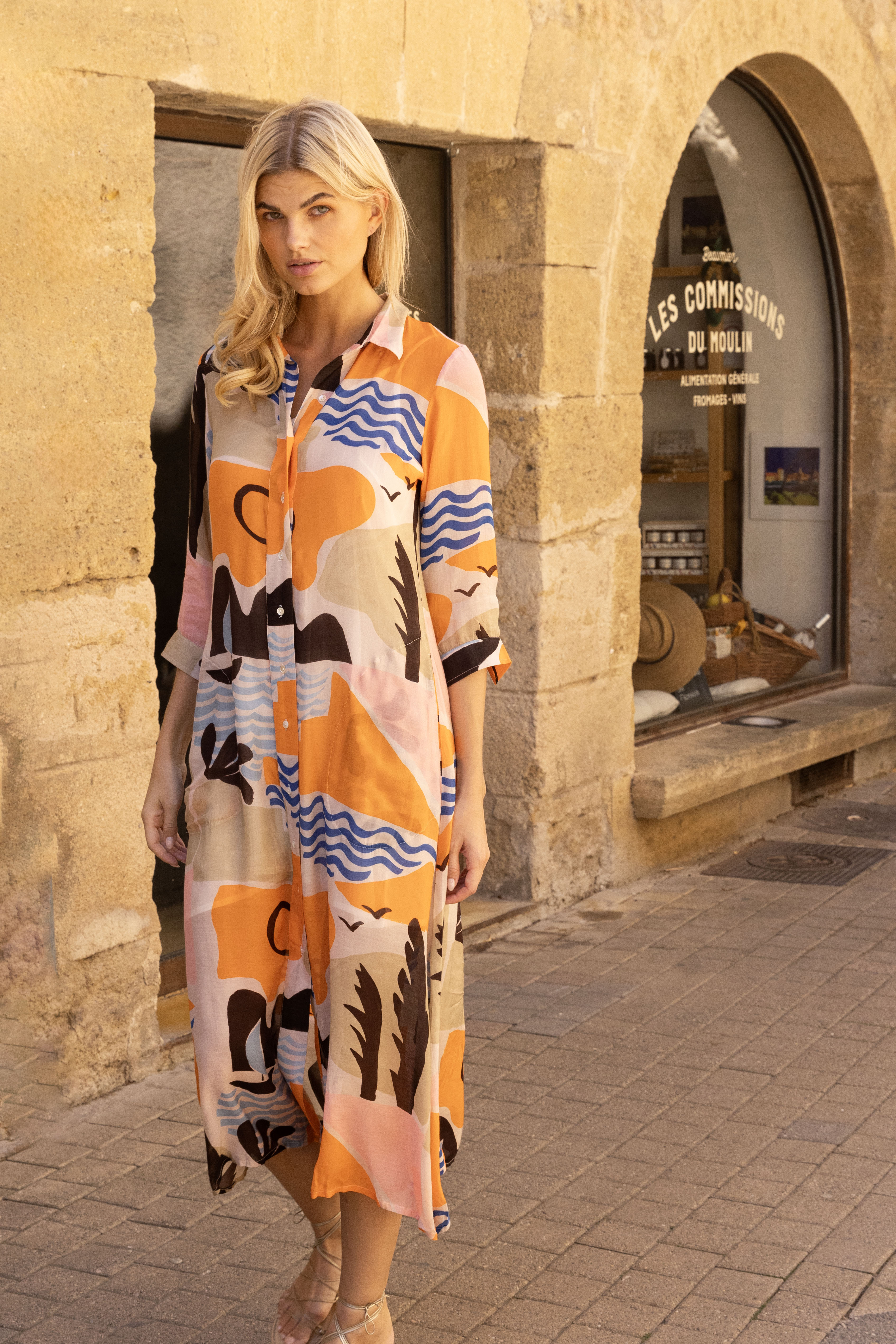 Shirt Dress Midi- Riviera Orange
