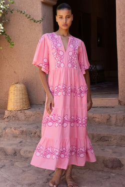 Flirty V-Neck Maxi- Tangier Pink