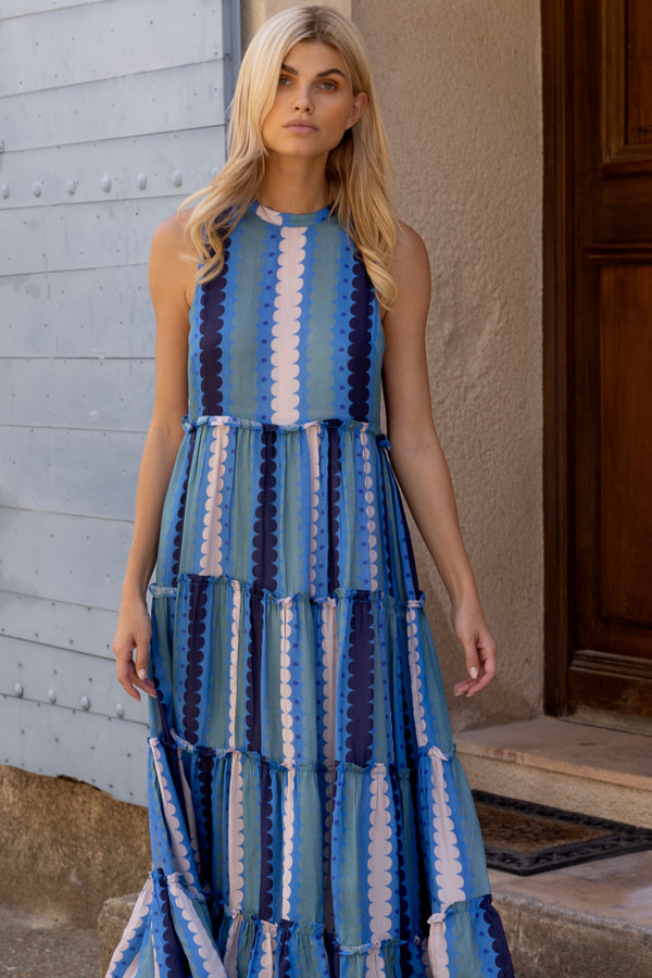 Ruffle Tiered Maxi- Meko Blue