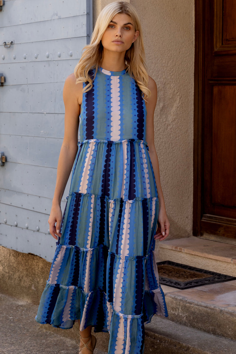 Ruffle Tiered Maxi- Meko Blue