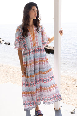 Flirty V-Neck Maxi- Casablanca Multi