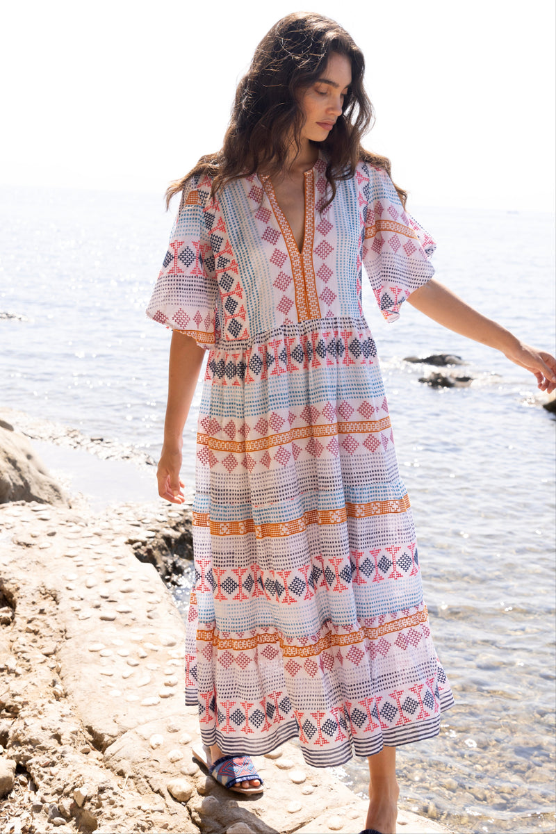 Flirty V-Neck Maxi- Casablanca Multi