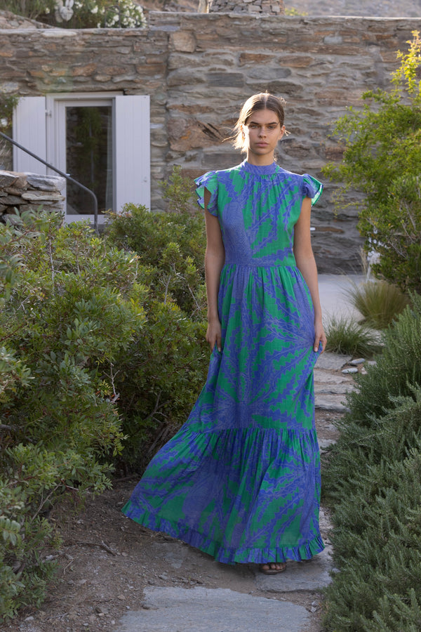 Mock Neck Flutter Maxi- Thistle Green