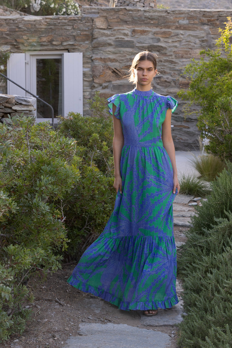 Mock Neck Flutter Maxi- Thistle Green