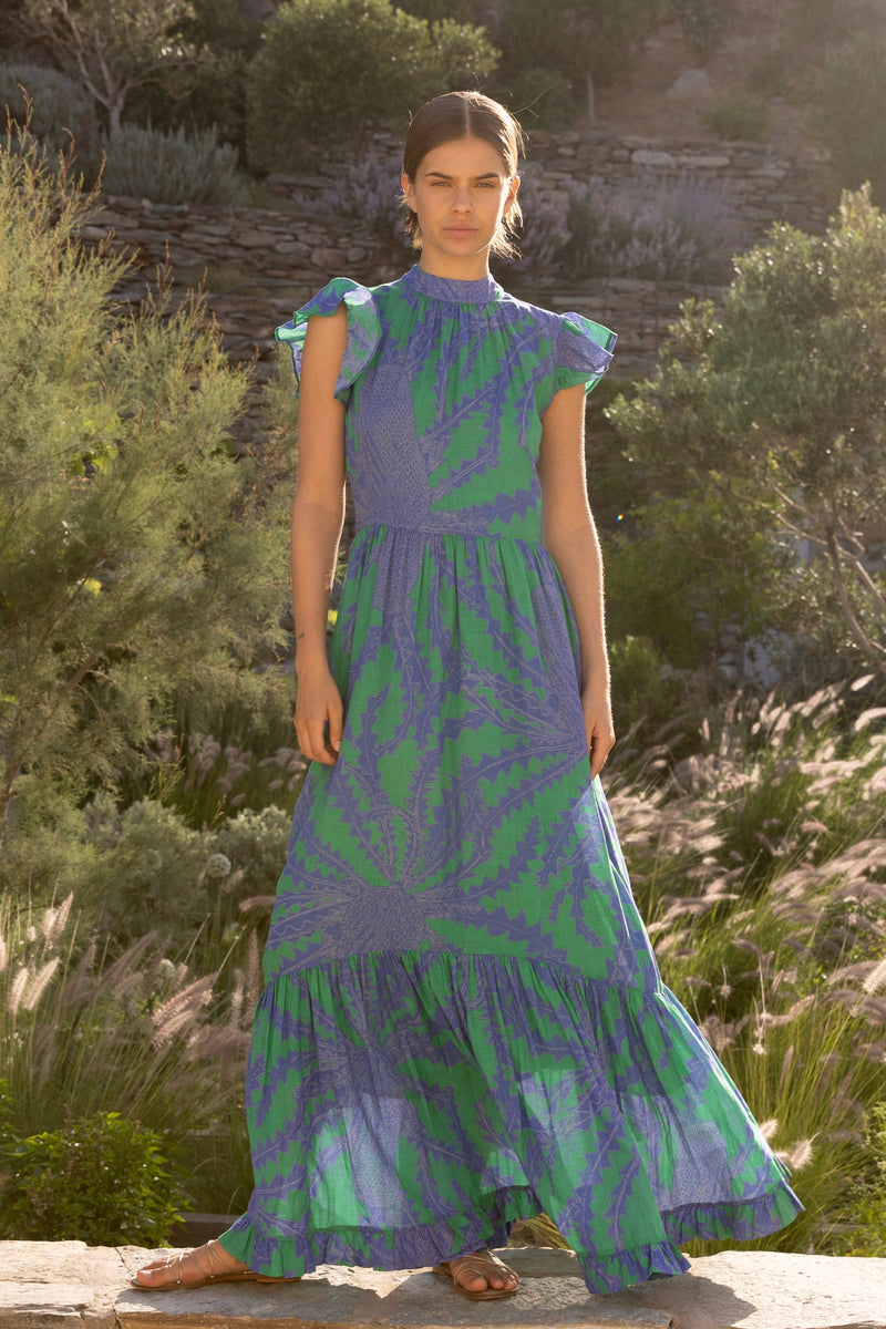 Mock Neck Flutter Maxi- Thistle Green