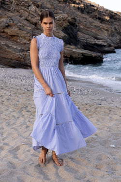 Sleeveless Smocked Maxi- Chatham Blue