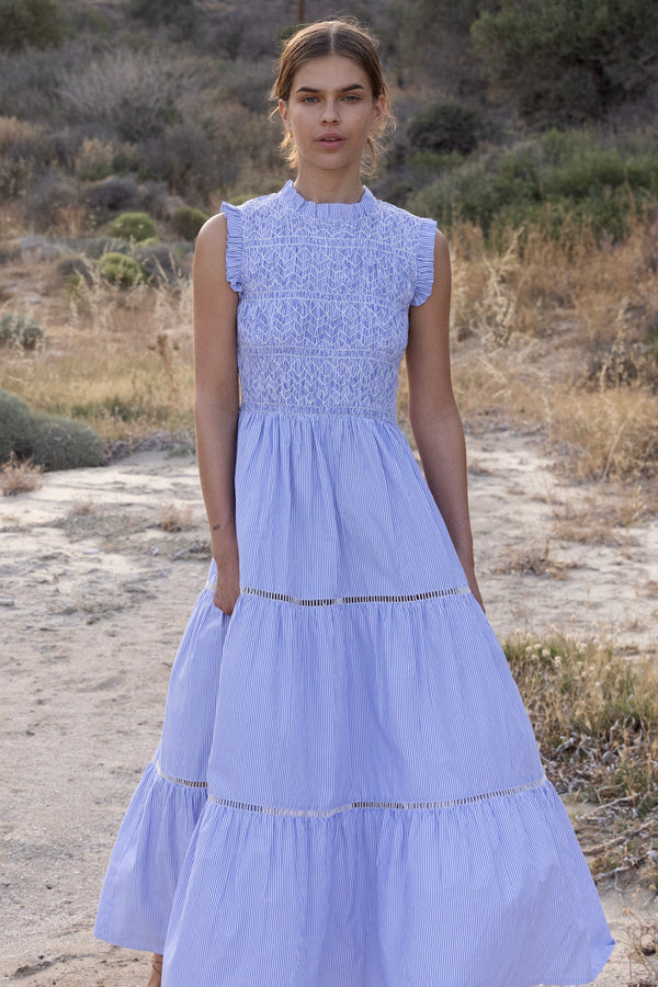 Sleeveless Smocked Maxi- Chatham Blue