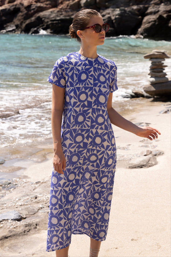 Short Sleeve Shift Maxi- Eclipse Blue