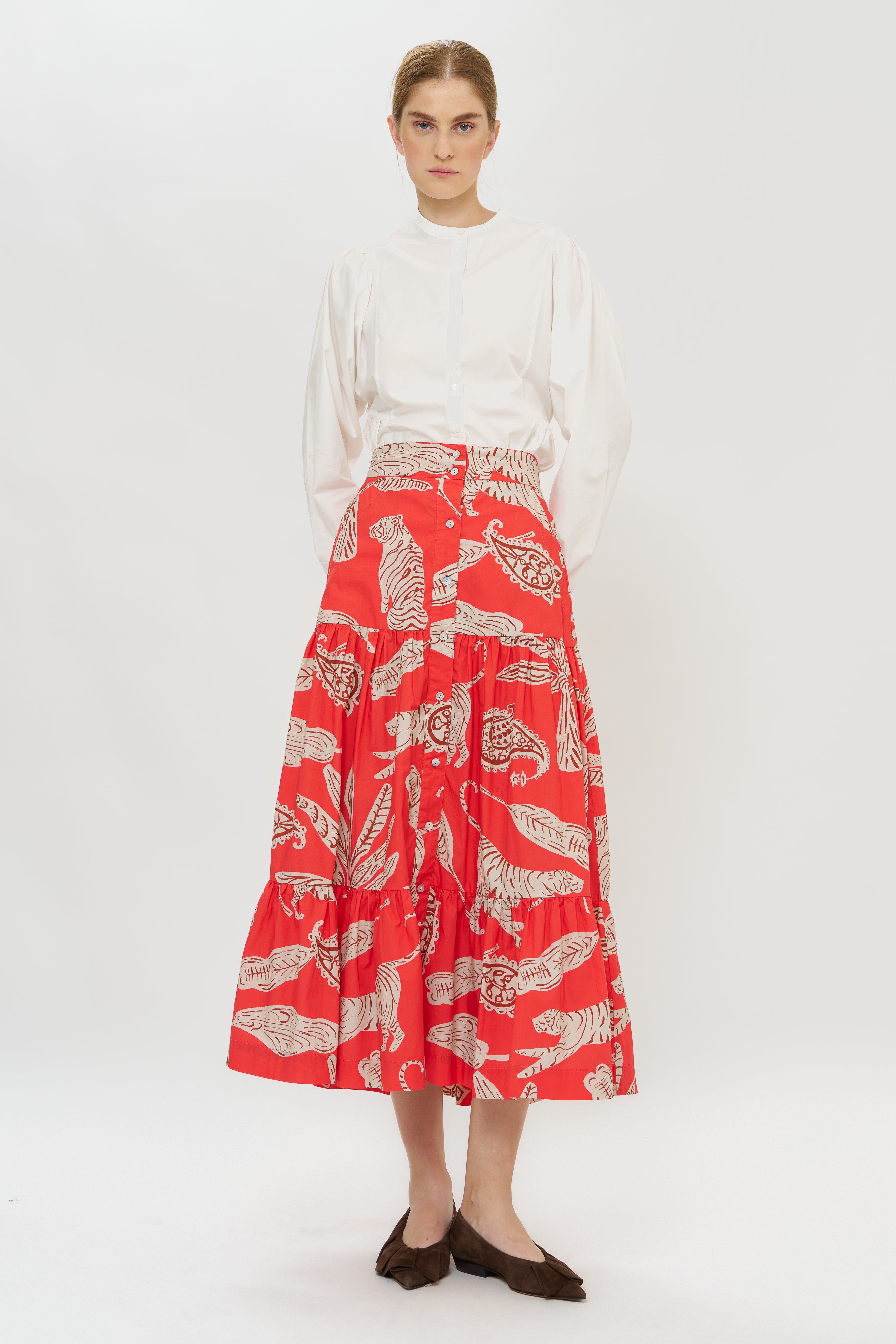 Button Front Skirt- Bengal Brick