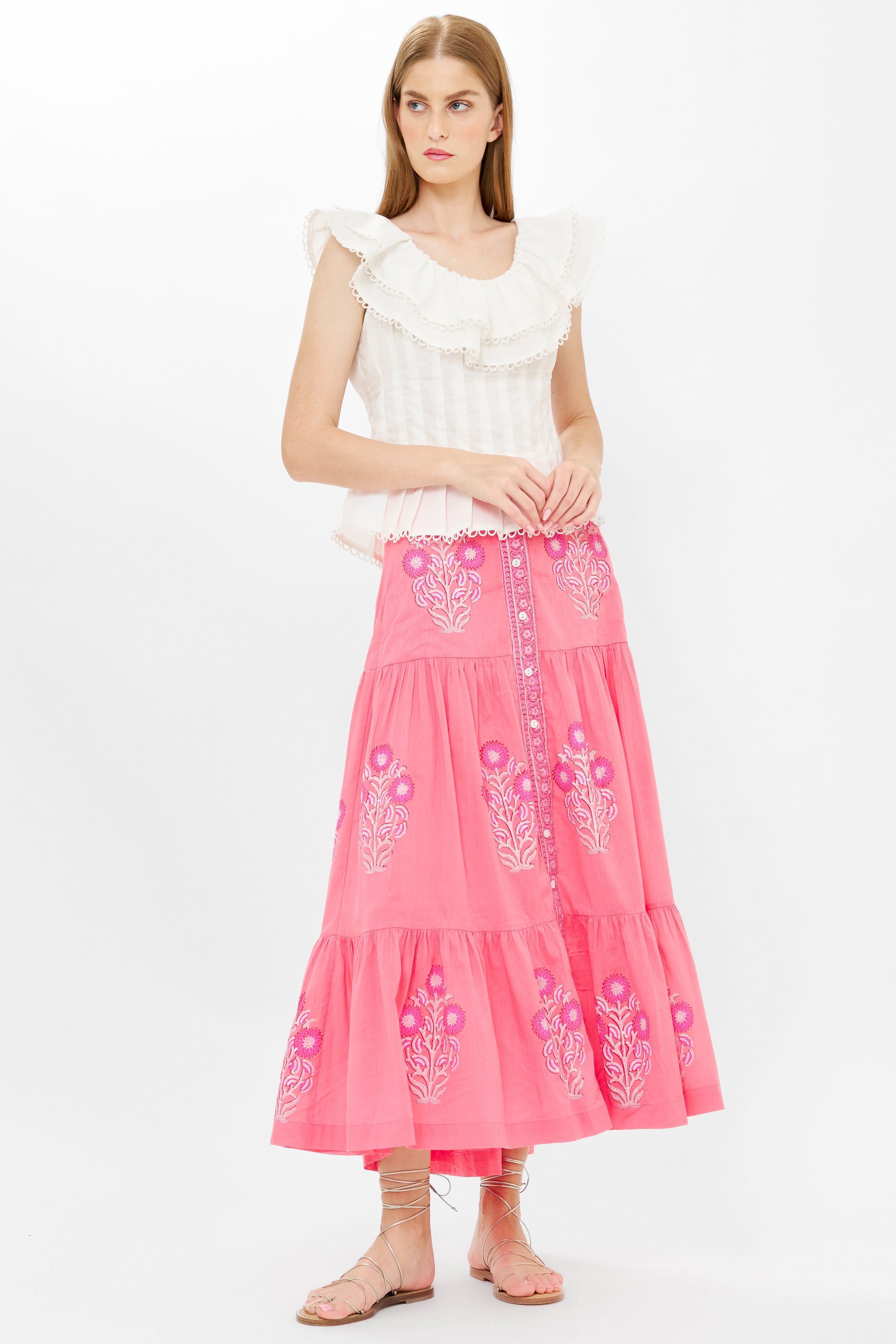 Button Front Skirt- Raton Pink