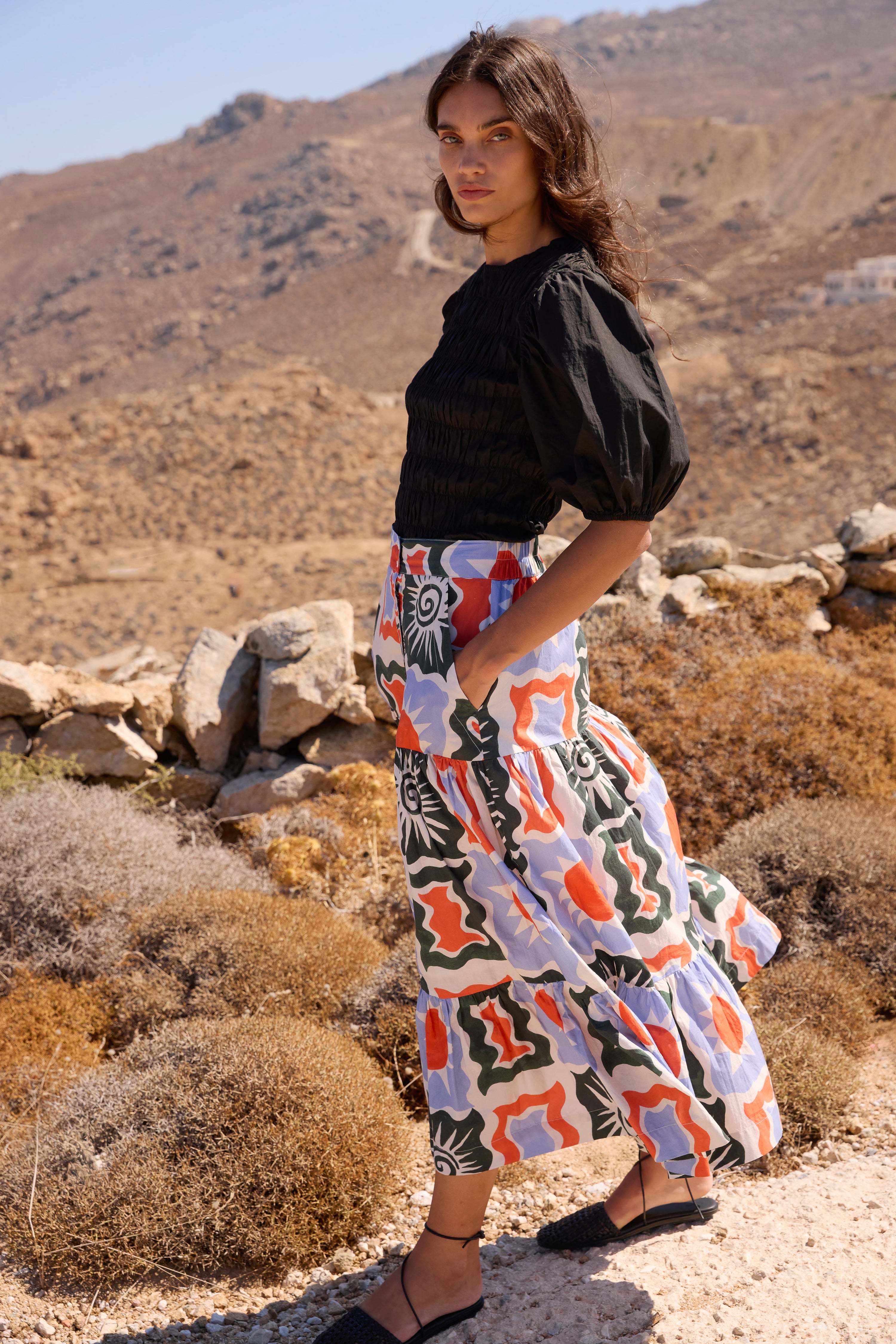 Button Front Skirt- Helios Blue