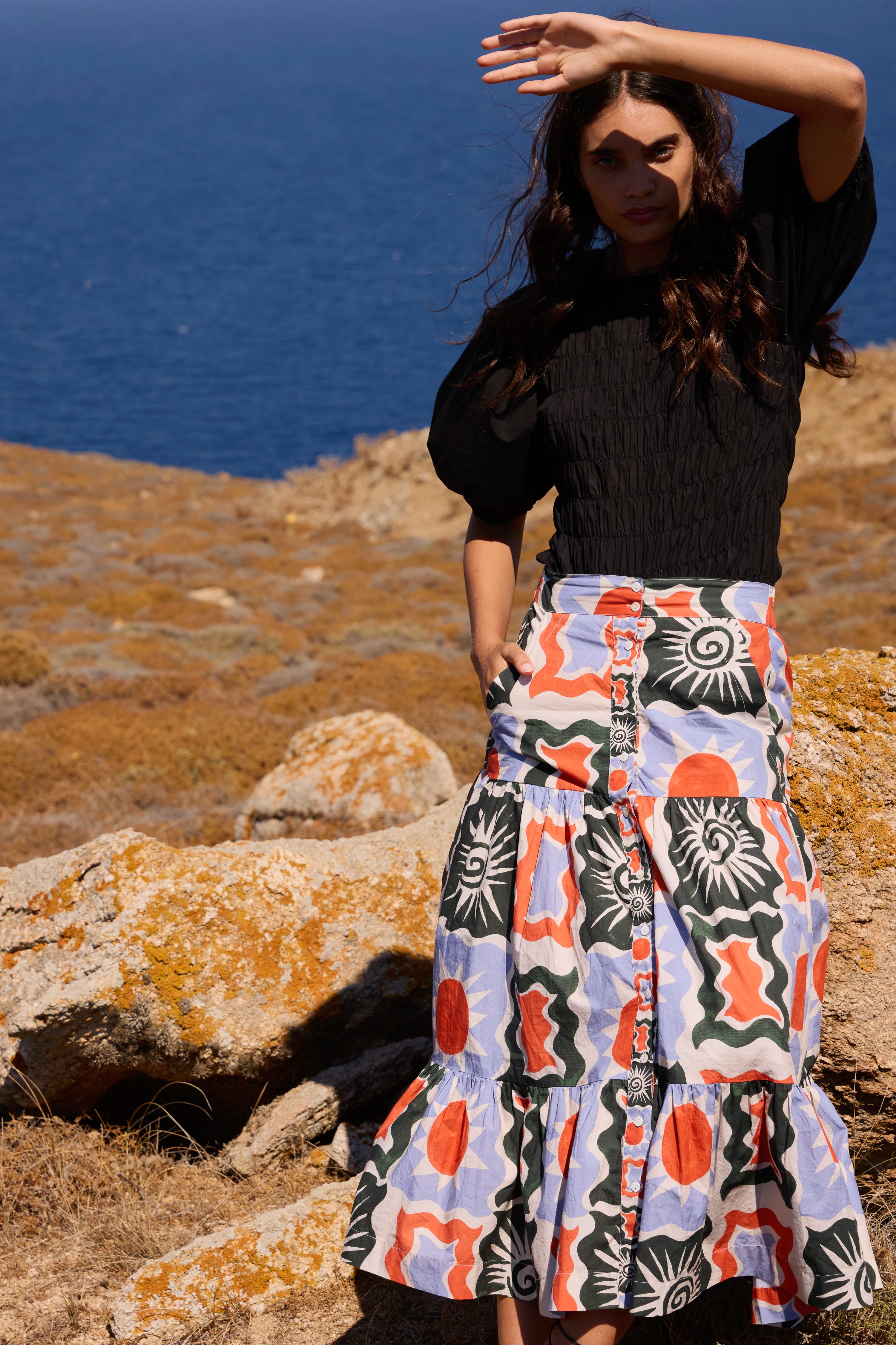 Button Front Skirt- Helios Blue