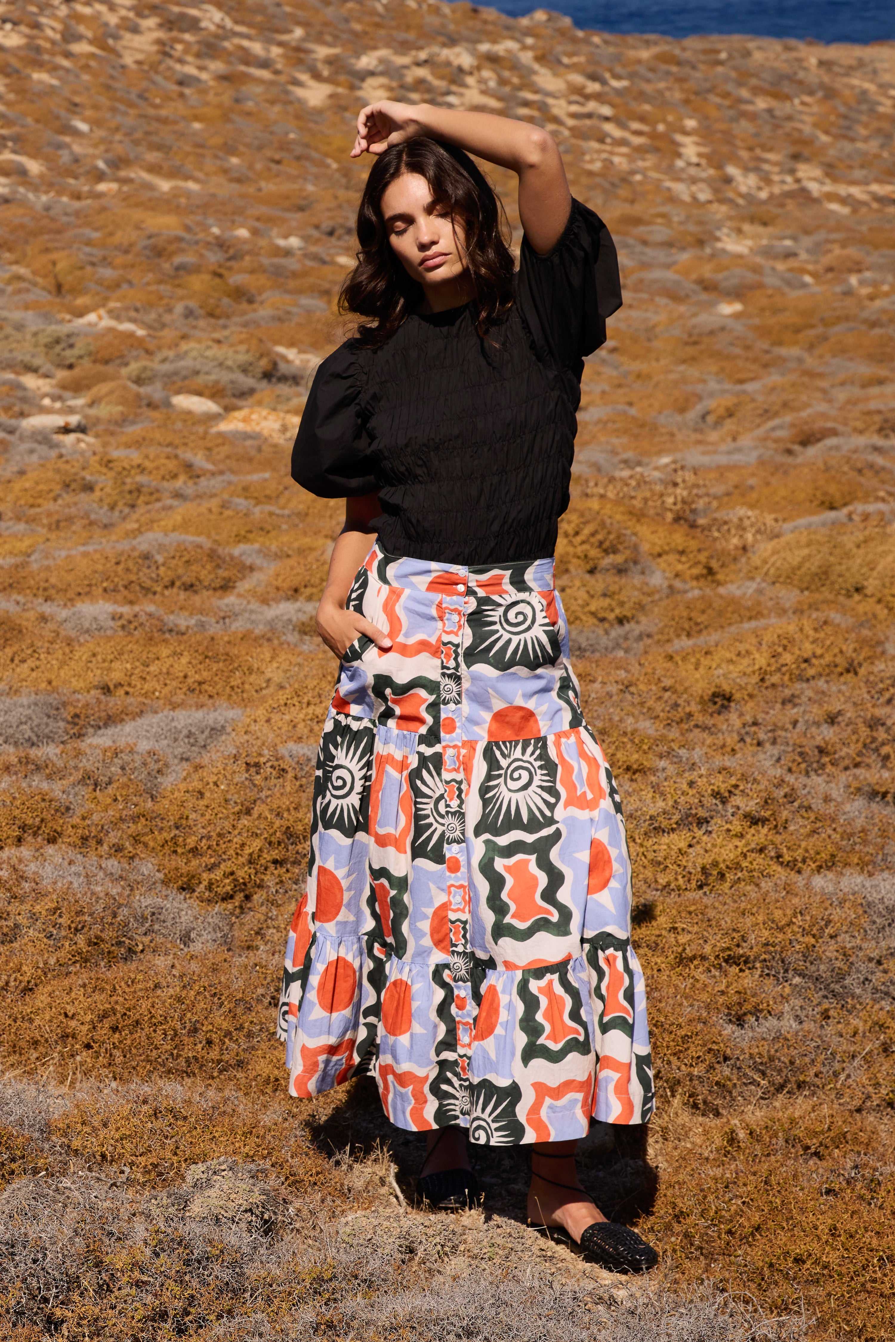 Button Front Skirt- Helios Blue