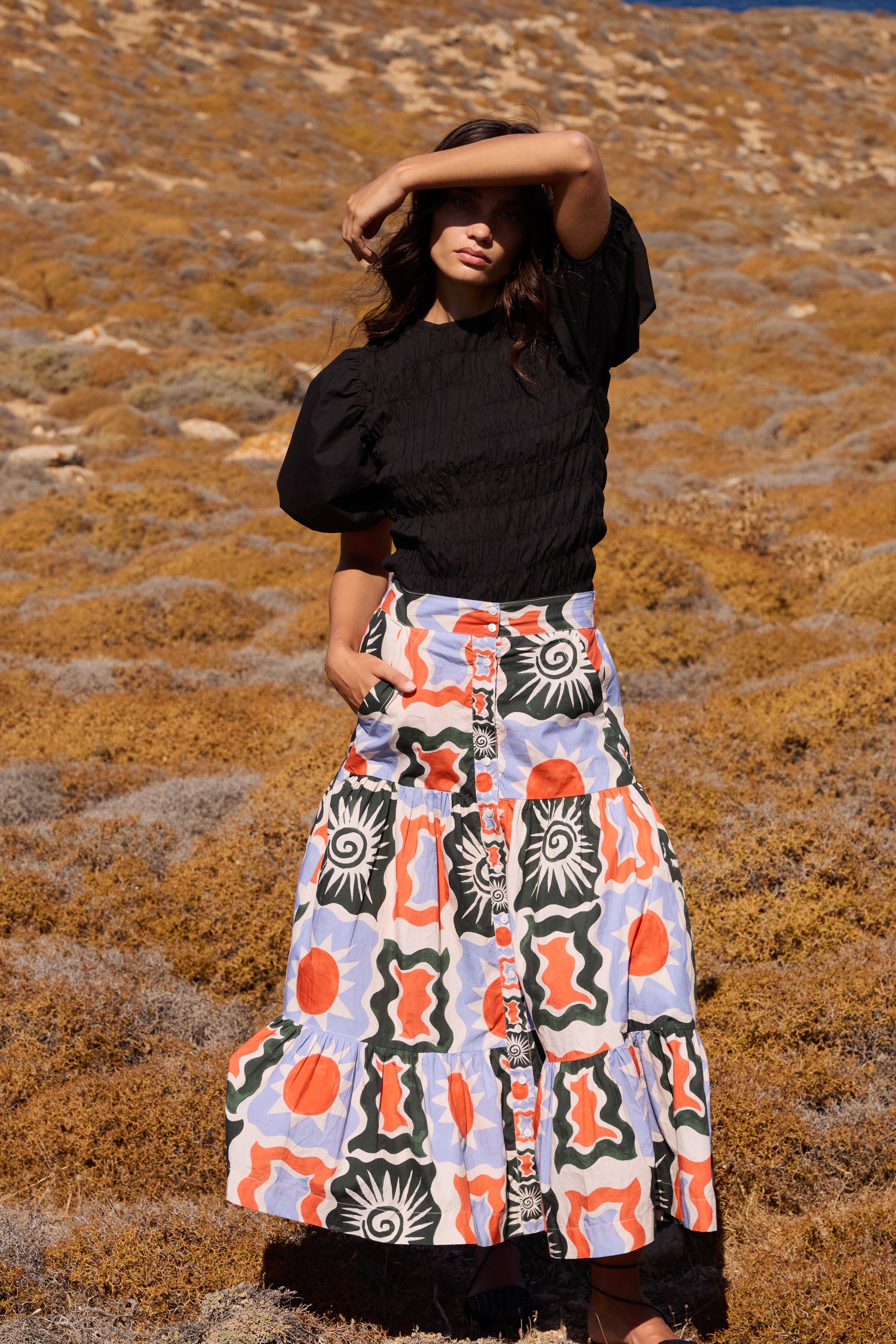 Button Front Skirt- Helios Blue