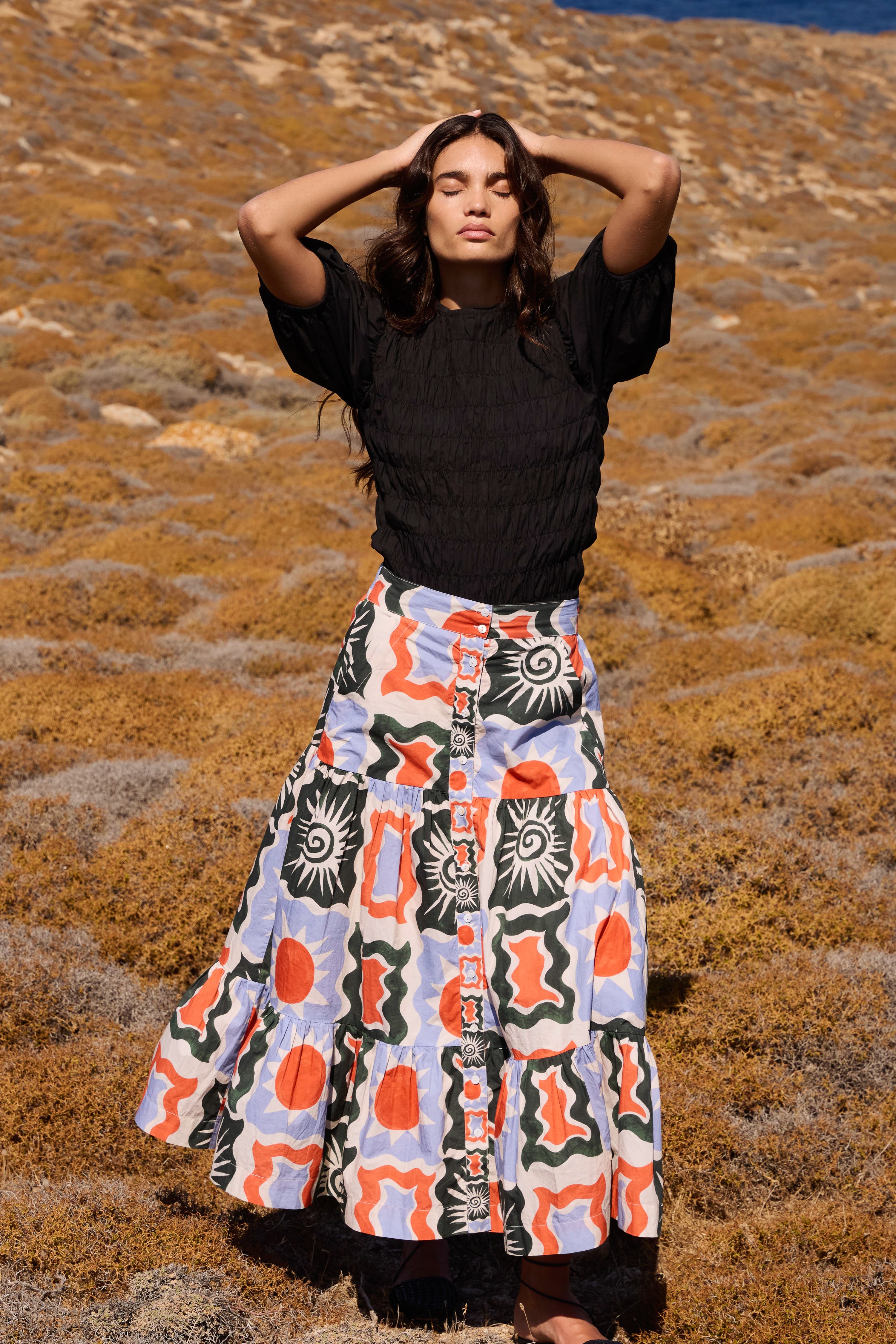 Button Front Skirt- Helios Blue