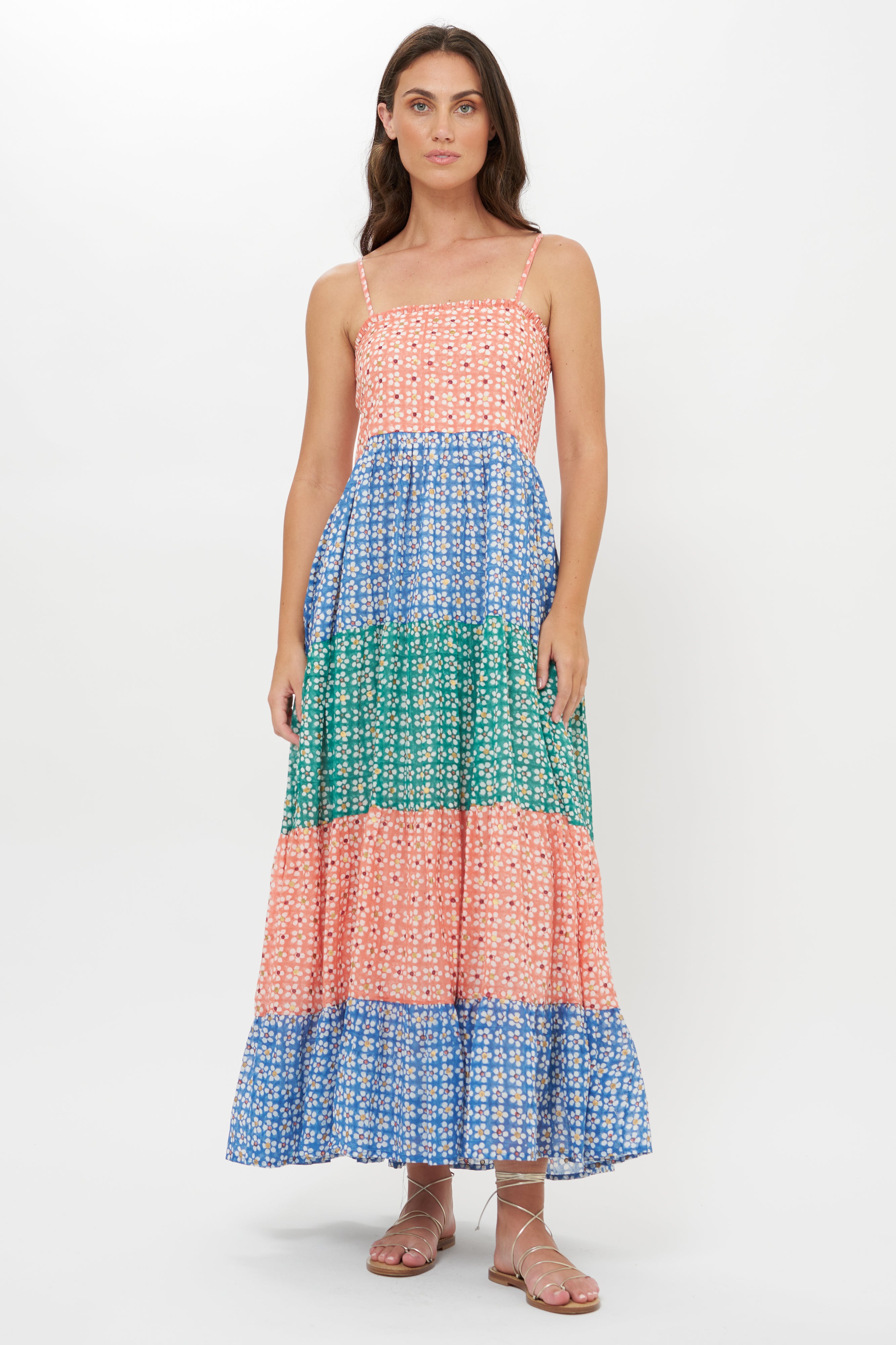 Smocked Back Maxi- Aster Blue